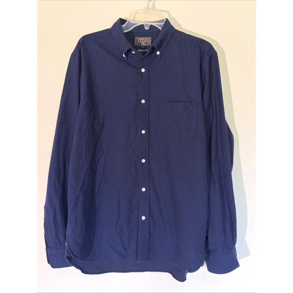 Beams from Japan Navy Blue Cotton Long Sleeved Pocket Button Down Shirt Mens XL